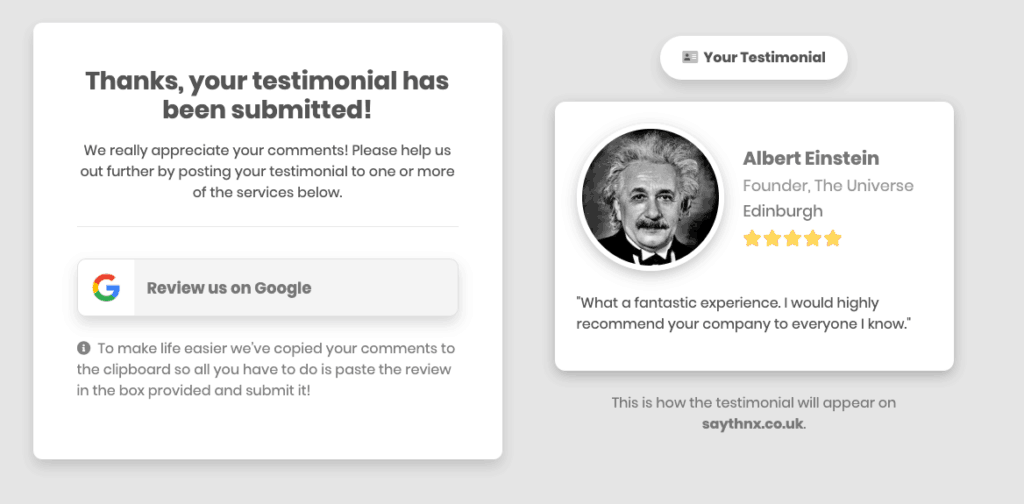How Say Thnx passes reviews to Google